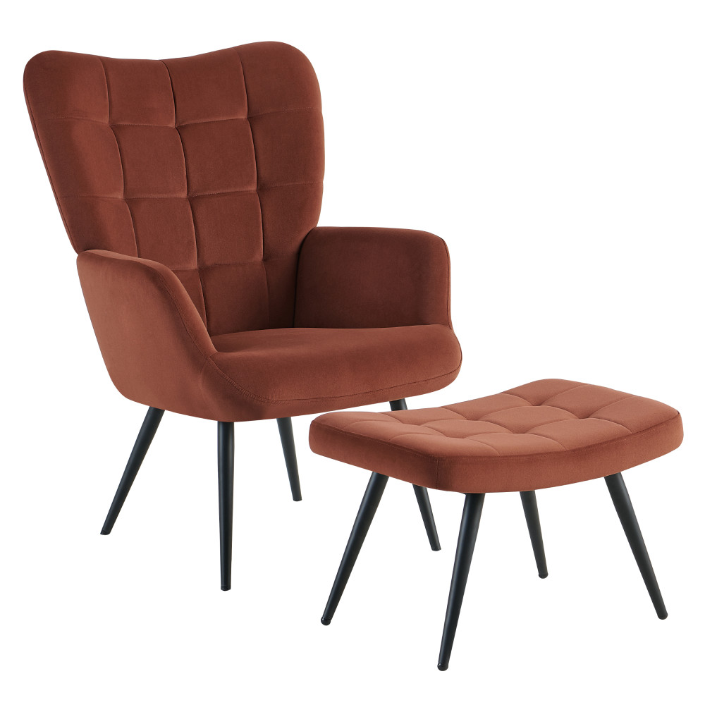 Fotel lábtartóval, barna Velvet szövet/fekete, HABEN (RP)