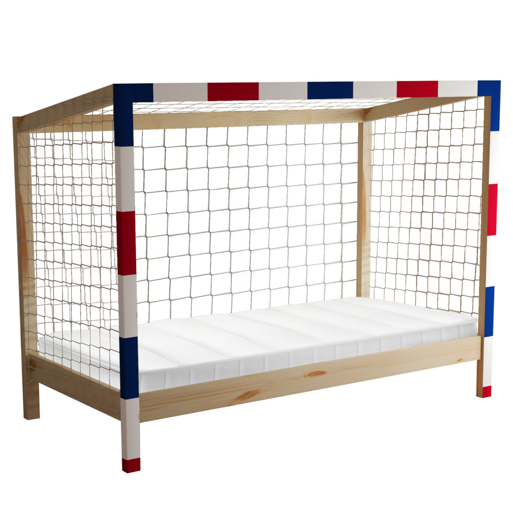 Montessori ágy, természetes/fehér/kék/piros, 90x200, FUTAL (RP)