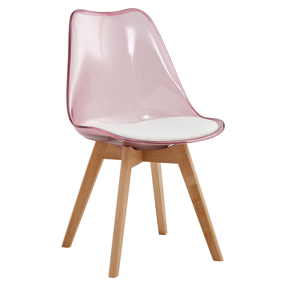Szék, átlátszó rózsaszín, akril/ekobőr/bükk, BALI 2 NEW (RP)