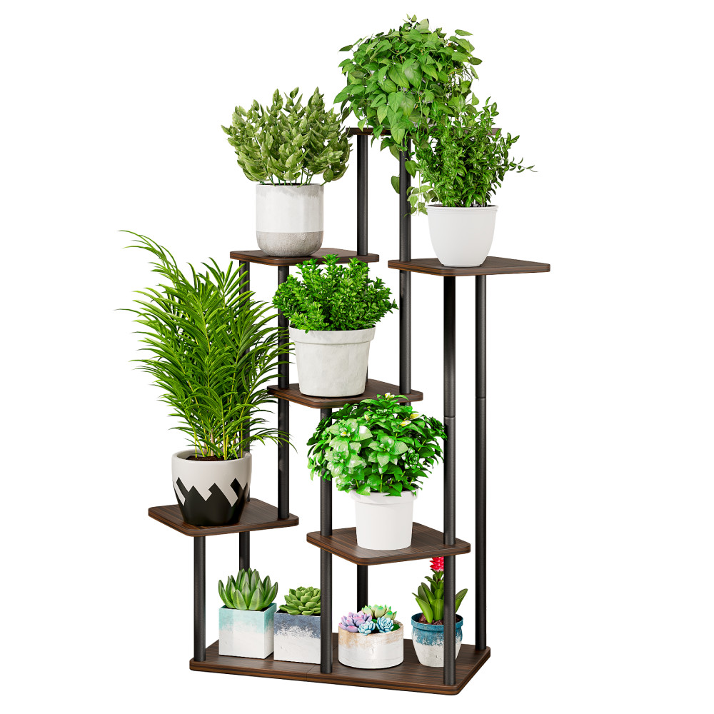 Fém virágállvány, fekete/rusztikus fa, ADITE TYP 2 (RP)