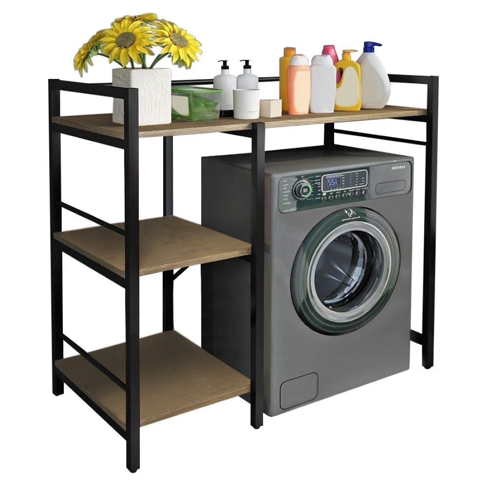 Polcállvány mosógép fölé, tölgy/fekete, BARNET (RP)
