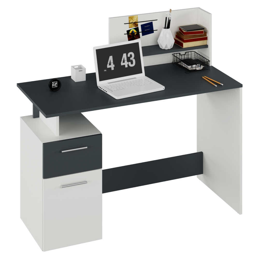 Számítógépasztal, fehér/grafit, PLATON NEW (RP)