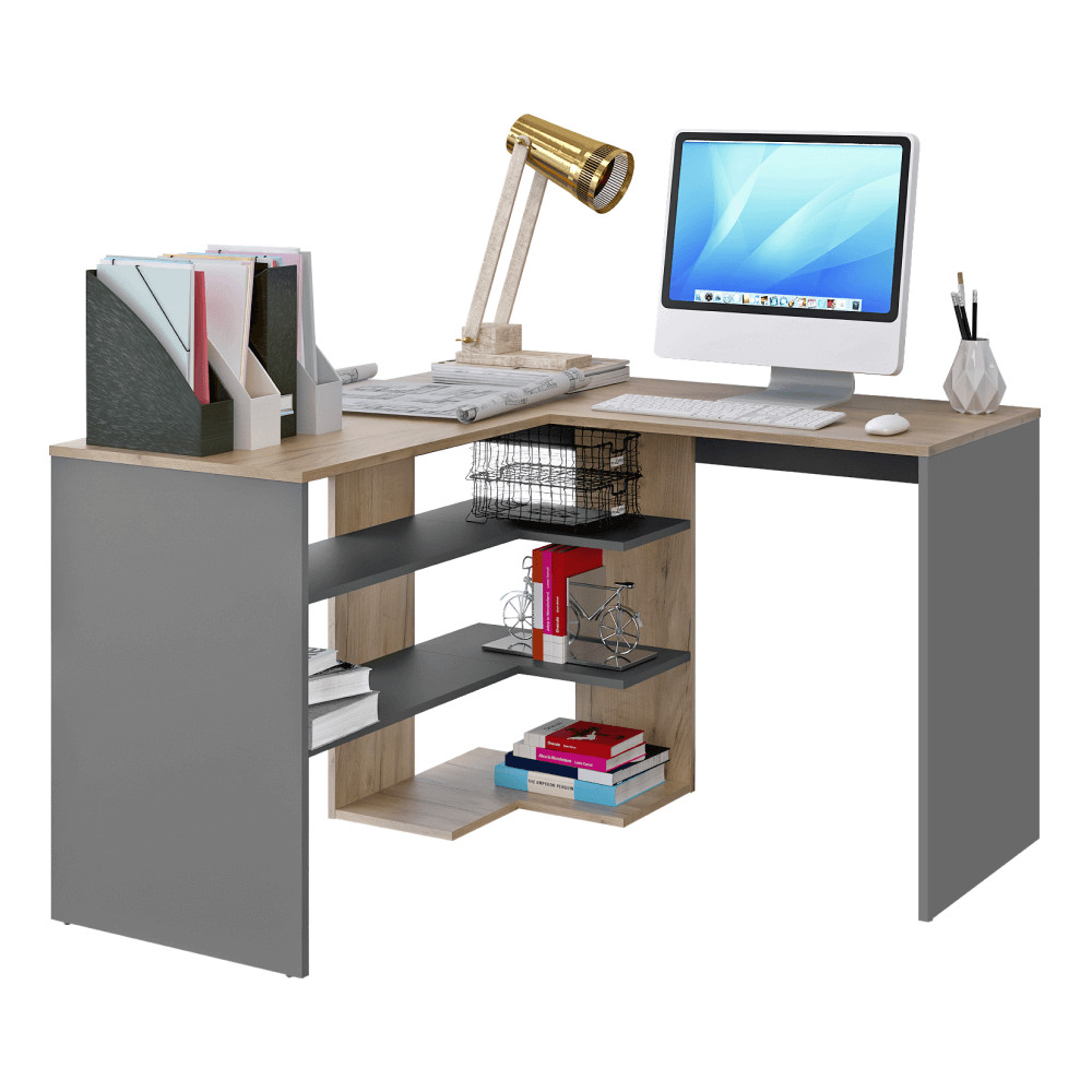 Sarok számítógépasztal, artisan tölgy/grafit, TAMARI (RP)