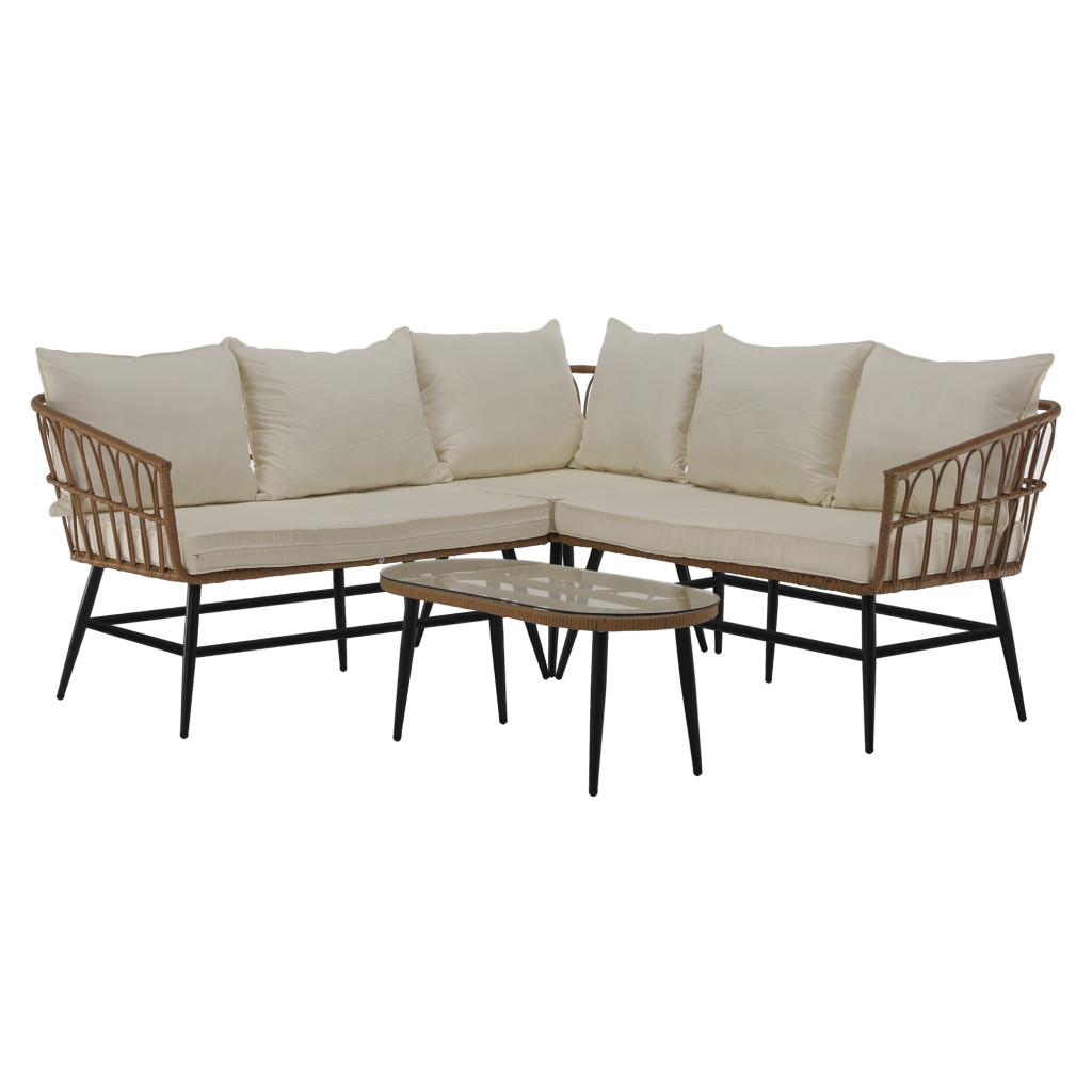 Kerti rattan szett, természetes/bézs/fekete, ARALY (RP)