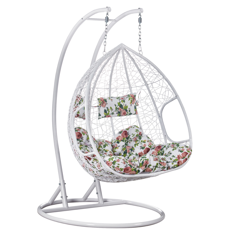 Dupla függőfotel, fehér/virágos minta, DELIA (RP)