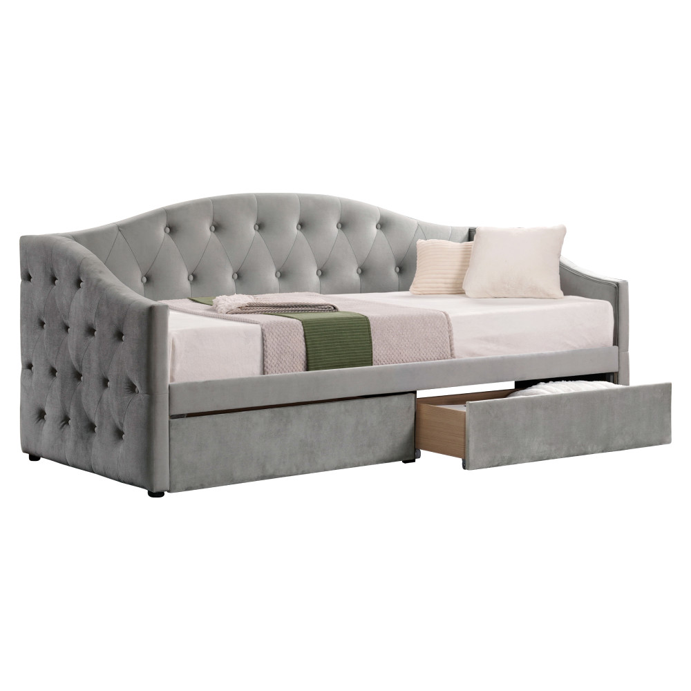 Ágy tárhellyel, 90x200, szürke Velvet szövet, ZASKA (RP)