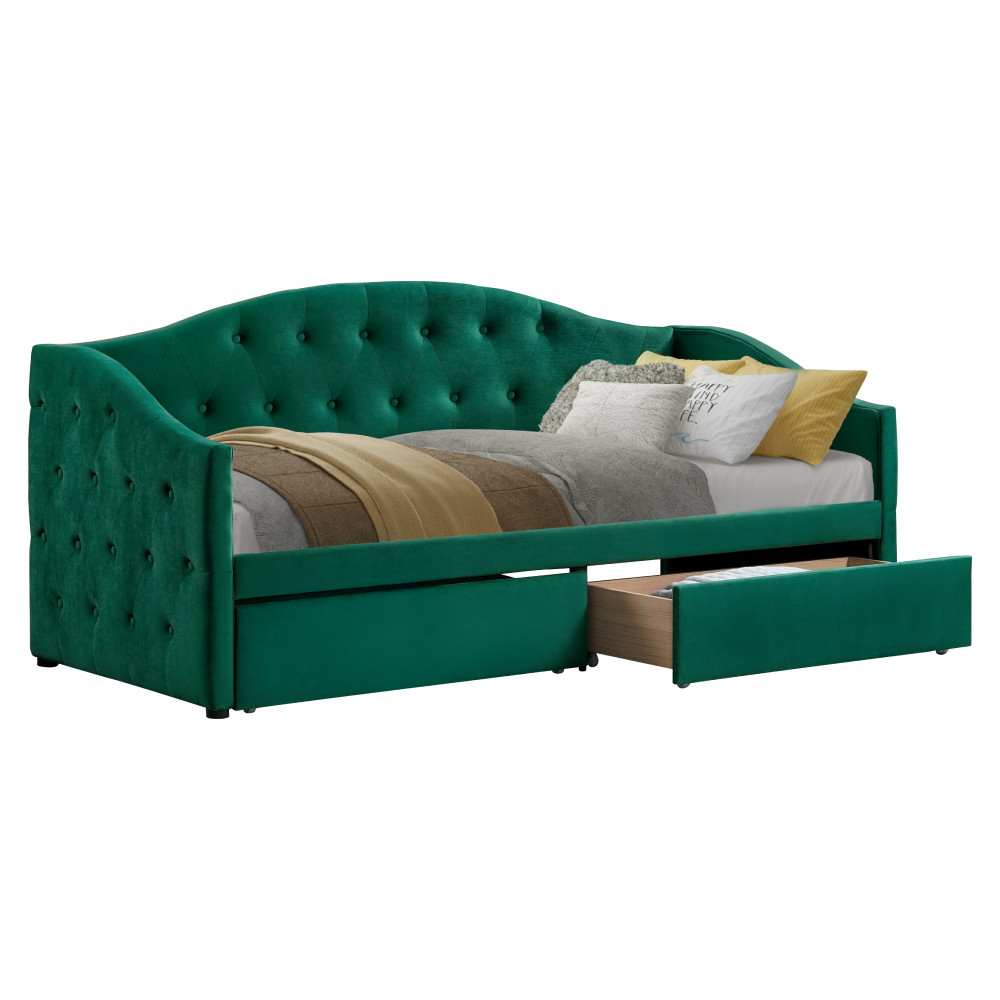 Ágy tárhellyel, 90x200, zöld Velvet szövet, ZASKA (RP)