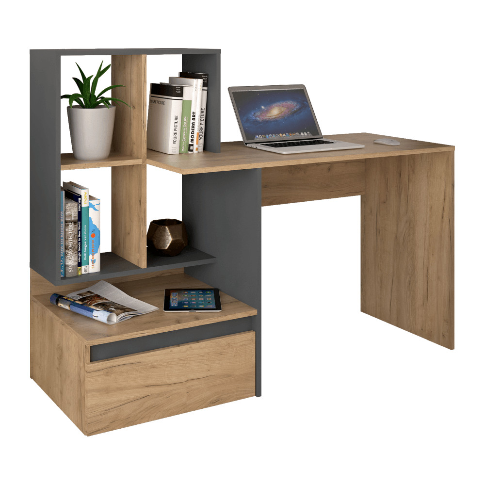 Számítógépasztal, artisan tölgy/grafit, NEREO 2 NEW (RP)