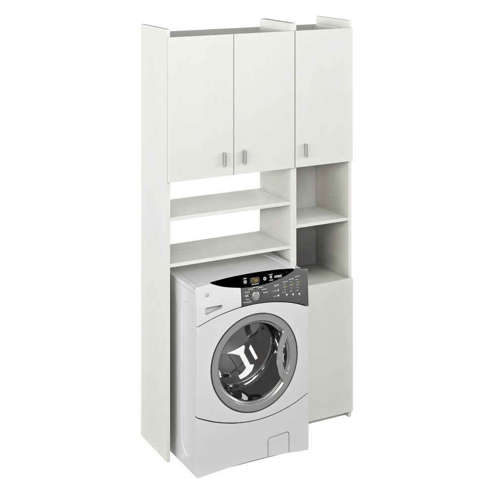 Szekrény mosógép fölé polcokkal, fehér, MIRALI (RP)