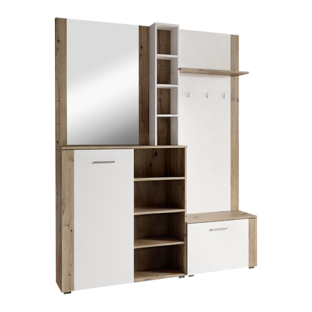 Előszobai készlet, fehér/artisan tölgy, FANDU (RP)