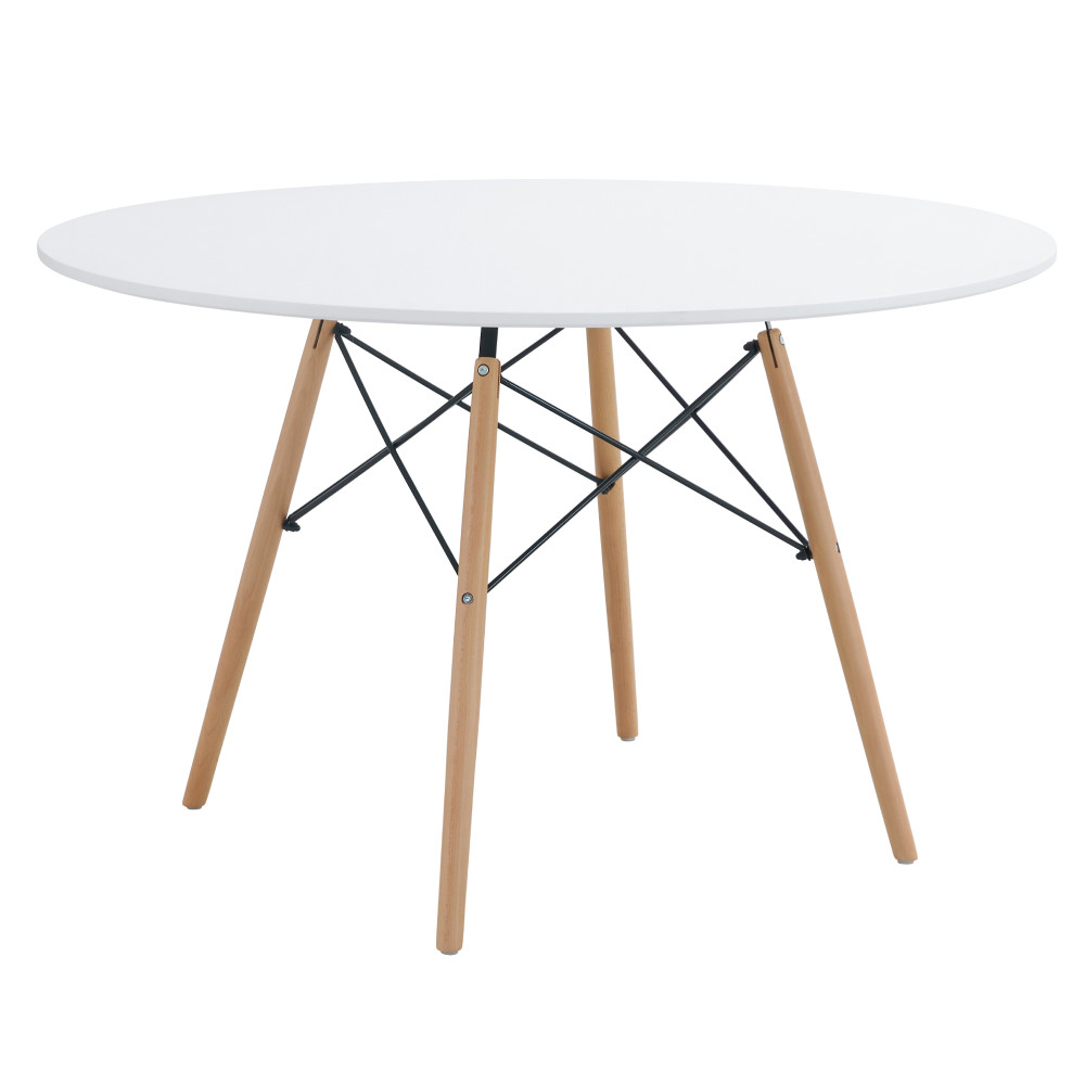 Étkezőasztal, fehér/matt/bükk, átmérő 120 cm, DEMIN NEW (RP)