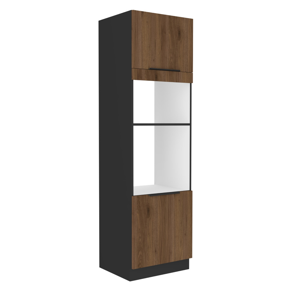 Magas szekrény sütőhöz és mikrohullámú sütőhöz, okapi dió/fekete, MENZO 60 DPM-210 2F (RP)