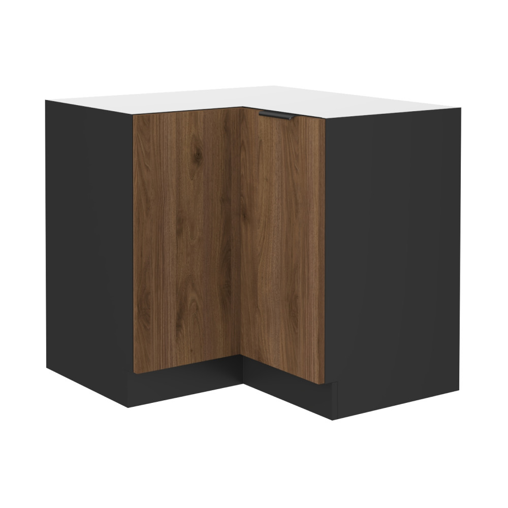 Alsó sarokszekrény, okapi dió/fekete, MENZO 90x90 DN 2F BB (RP)