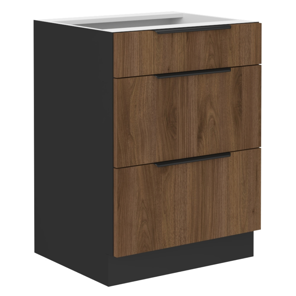 Alsó szekrény, okapi dió/fekete, MENZO 60 D 3S BB (RP)