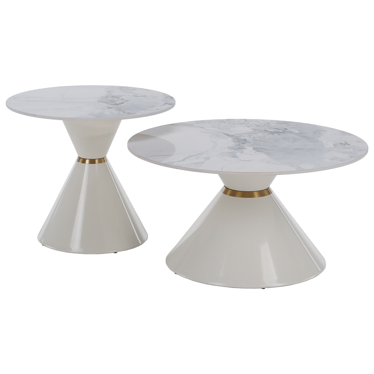 Dohányzóasztalok, 2 db-os szett, fehér márvány/fehér/arany, acél, MABUZ (RP)