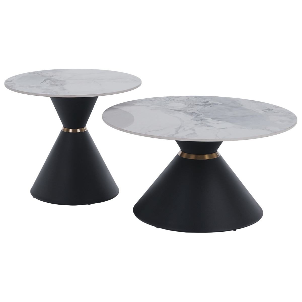 Dohányzóasztalok, 2 db-os szett, fehér márvány/fekete/arany, acél, MABUZ (RP)