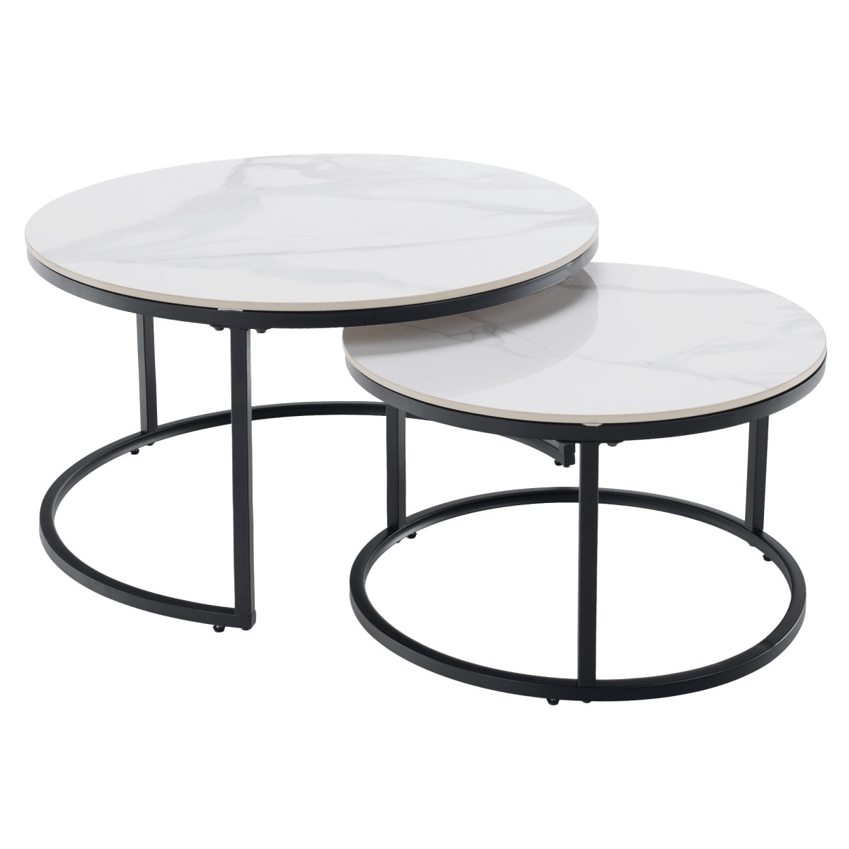 Dohányzóasztalok, 2 db-os szett, fehér márvány/fekete acél, LASTRO (RP)