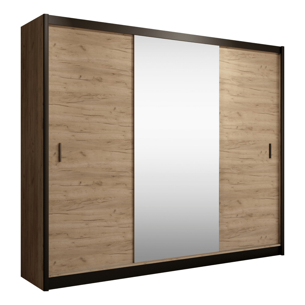 Tolóajtós szekrény, fekete/craft tölgy, 250x215 cm, CRAFT (RP)