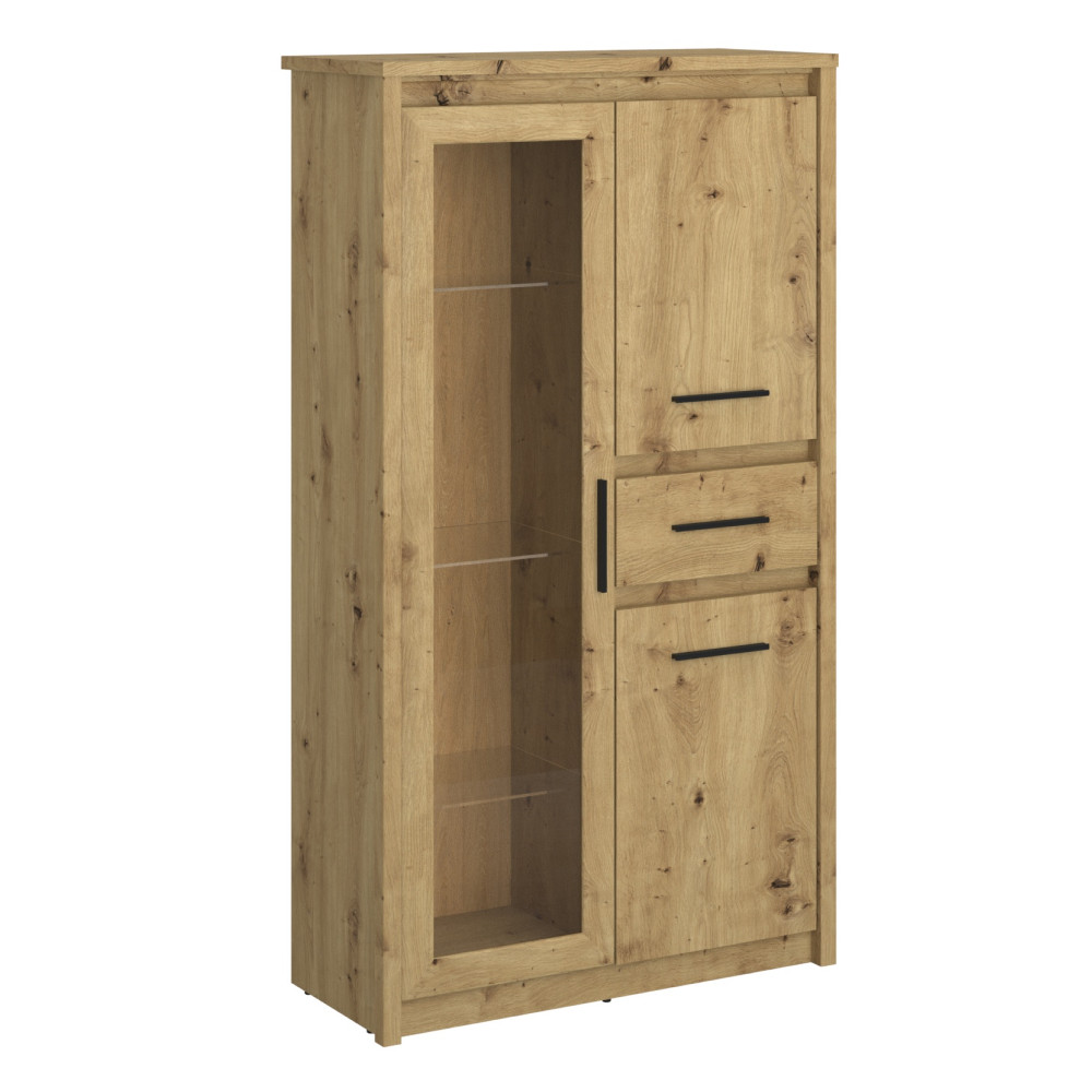 Alacsony vitrin 2D1W1S, artisan tölgy, AIRON (RP)