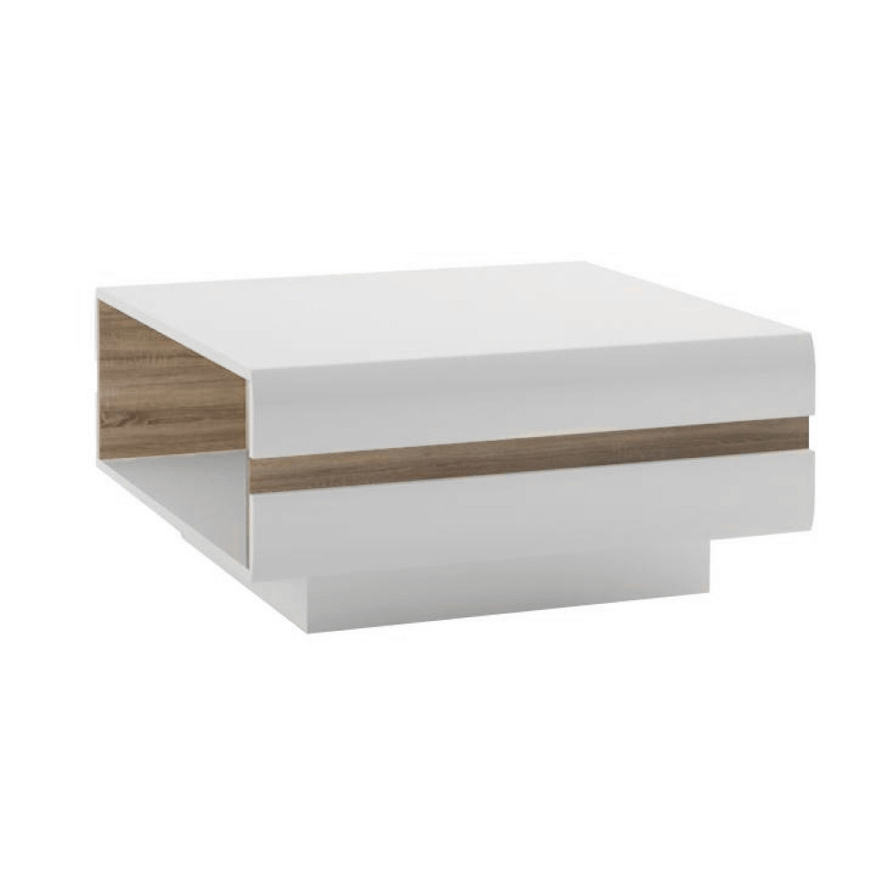 Dohányzóasztal, fehér extra magasfényű HG/sonoma tölgy sötét trufla, LYNATET TYP 71 (RP)