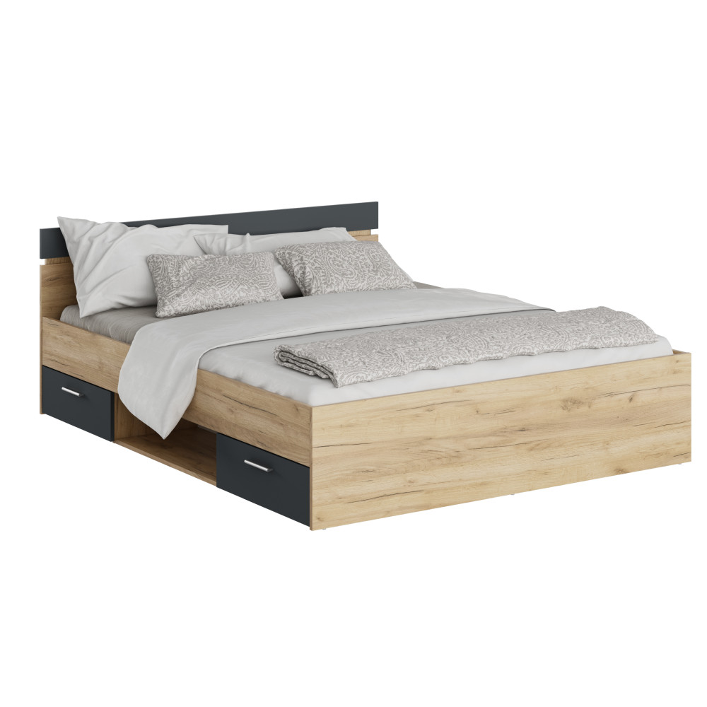 Ágykeret, 160x200, artisan tölgy/grafit, MICHIGAN NEW (RP)