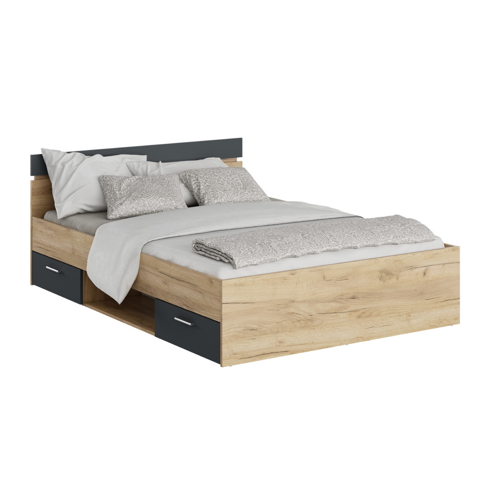 Ágykeret, 140x200, tölgy artisan/grafit, MICHIGAN NEW (RP)