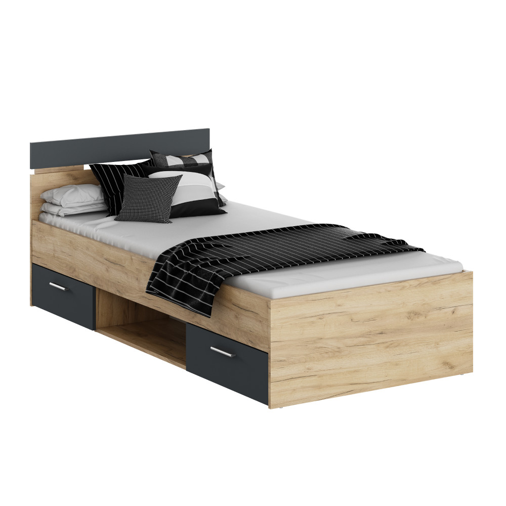 Ágykeret, 90x200, artisan tölgy/grafit, MICHIGAN NEW (RP)