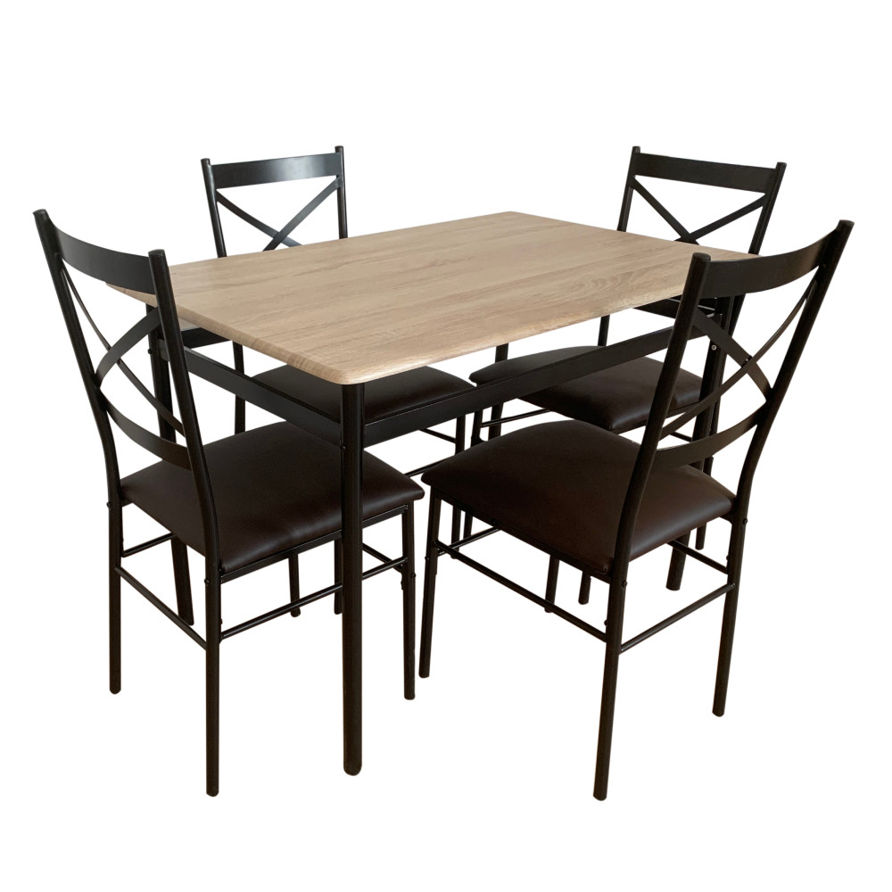 Étkezőgarnitúra 1+4, sonoma tölgy/fekete/barna, NAREN (RP)