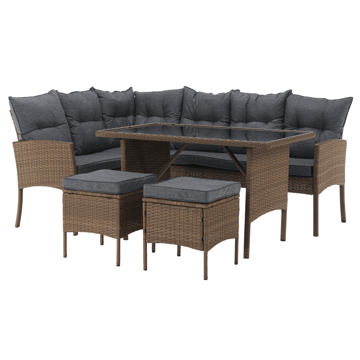 Kerti rattan szett, természetes/világosszürke, RANDI (RP)