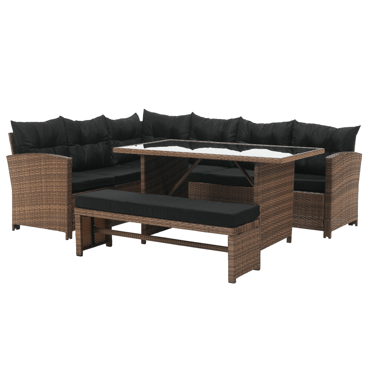 Kerti rattan szett, világosbarna/fekete, MADUL (RP)