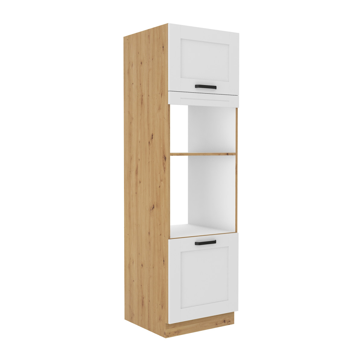 Magas szekrény sütőhöz és mikrohullámú sütőhöz, fehér/artisan tölgy, LULA 60 DPM-210 2F (RP)