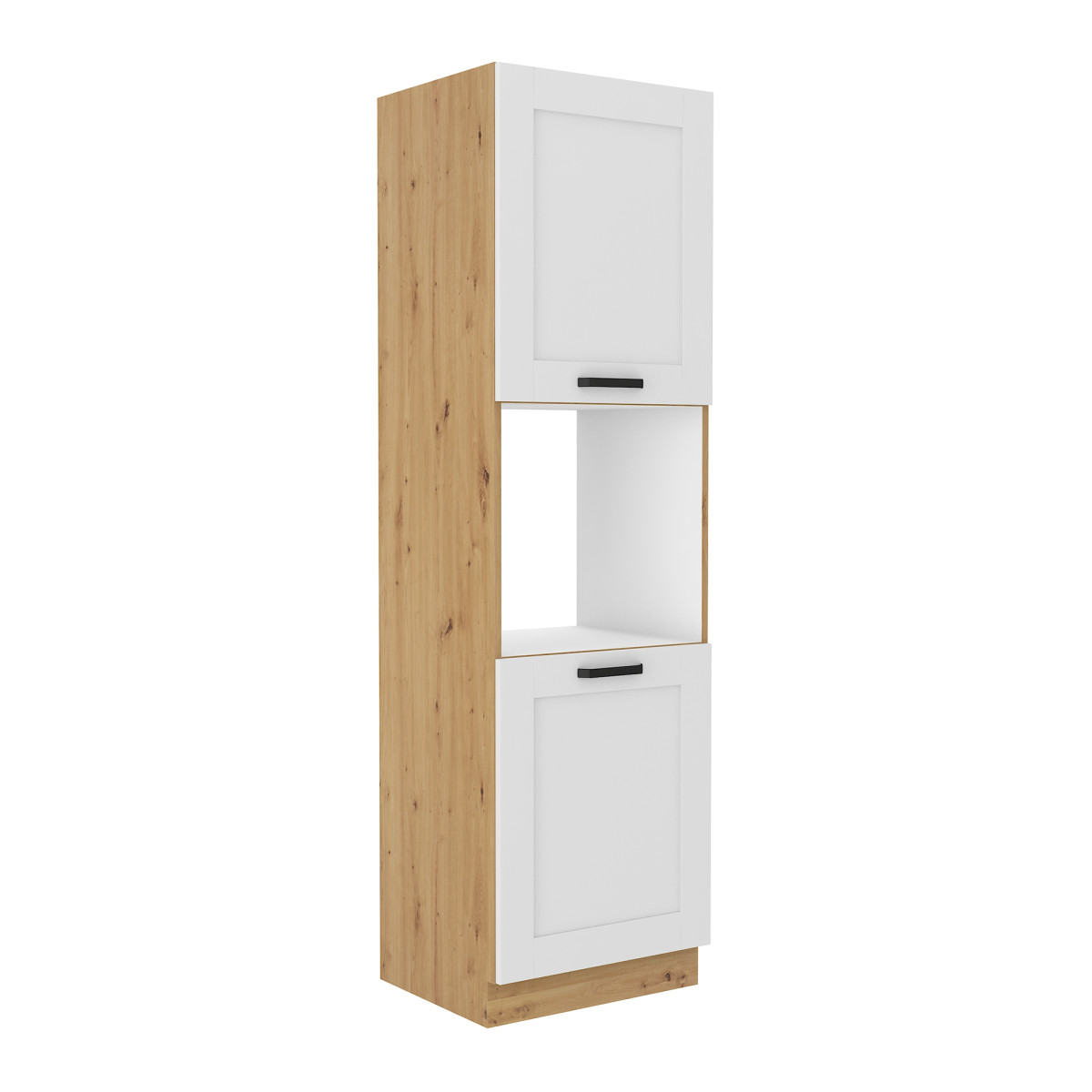 Magas szekrény beépített sütőhöz, fehér/artisan tölgy, LULA 60 DP-210 2F (RP)