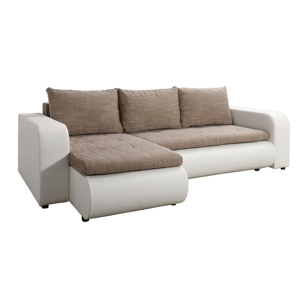 Kinyitható ülőgarnitúra, fehér/barna, balos, BURAN ROH (RP)