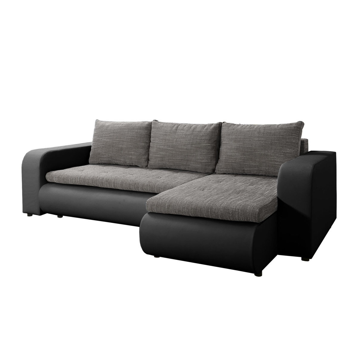 Kinyitható ülőgarnitúra, fekete/szürke, jobbos, BURAN ROH (RP)