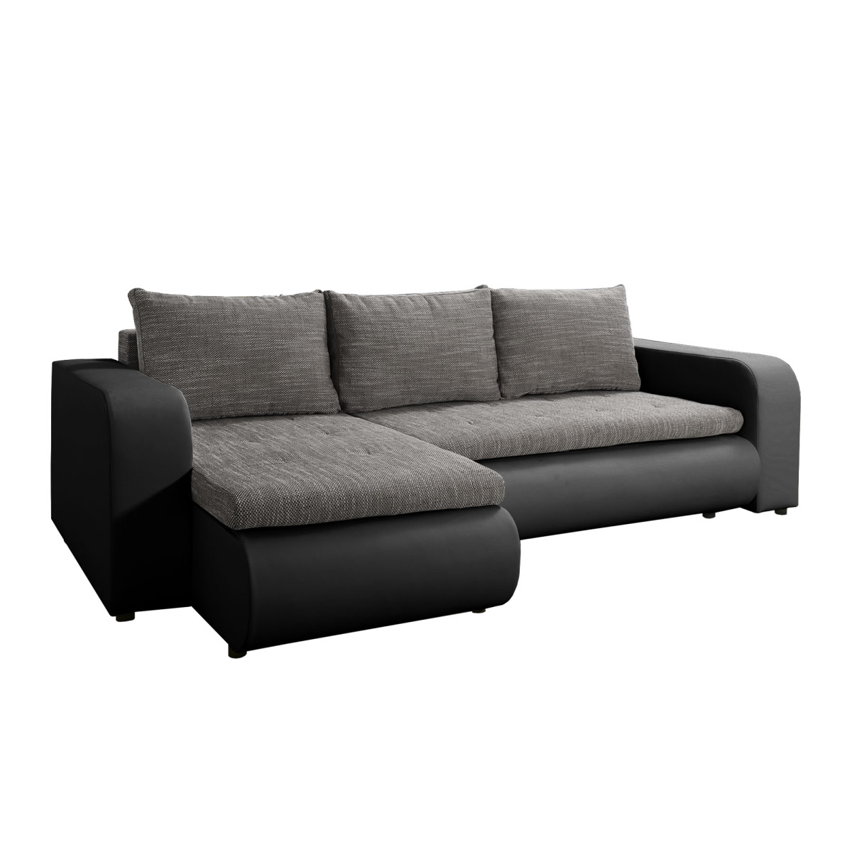 Kinyitható ülőgarnitúra, fekete/szürke, balos, BURAN ROH (RP)