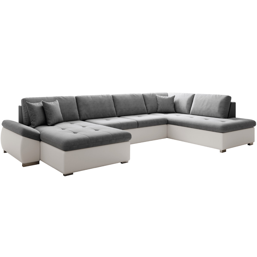 Kinyitható ülőgarnitúra, fehér/szürke, jobbos, MATAR U (RP)