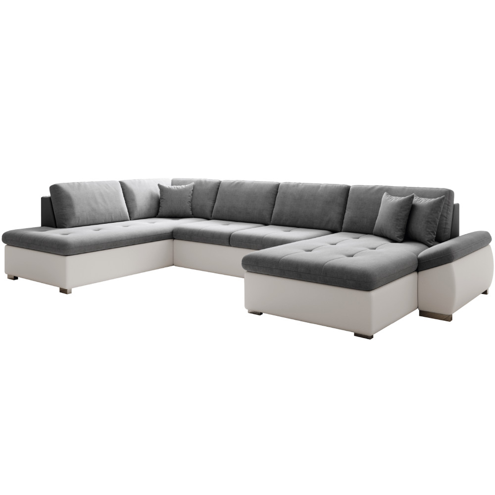 Kinyitható ülőgarnitúra, fehér/szürke, balos, MATAR U (RP)