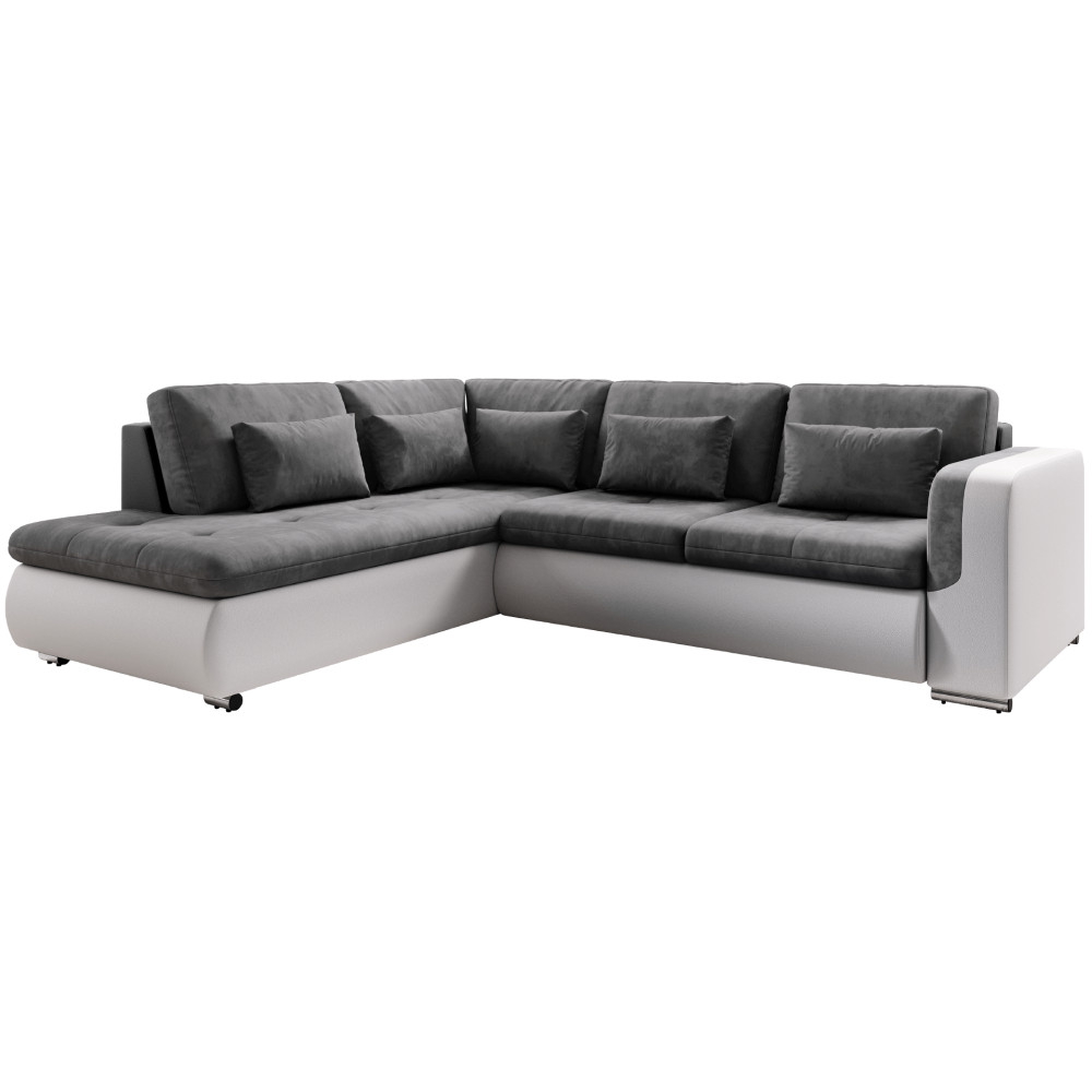 Kinyitható ülőgarnitúra, fehér/szürke, balos, FURUD L ROH (RP)