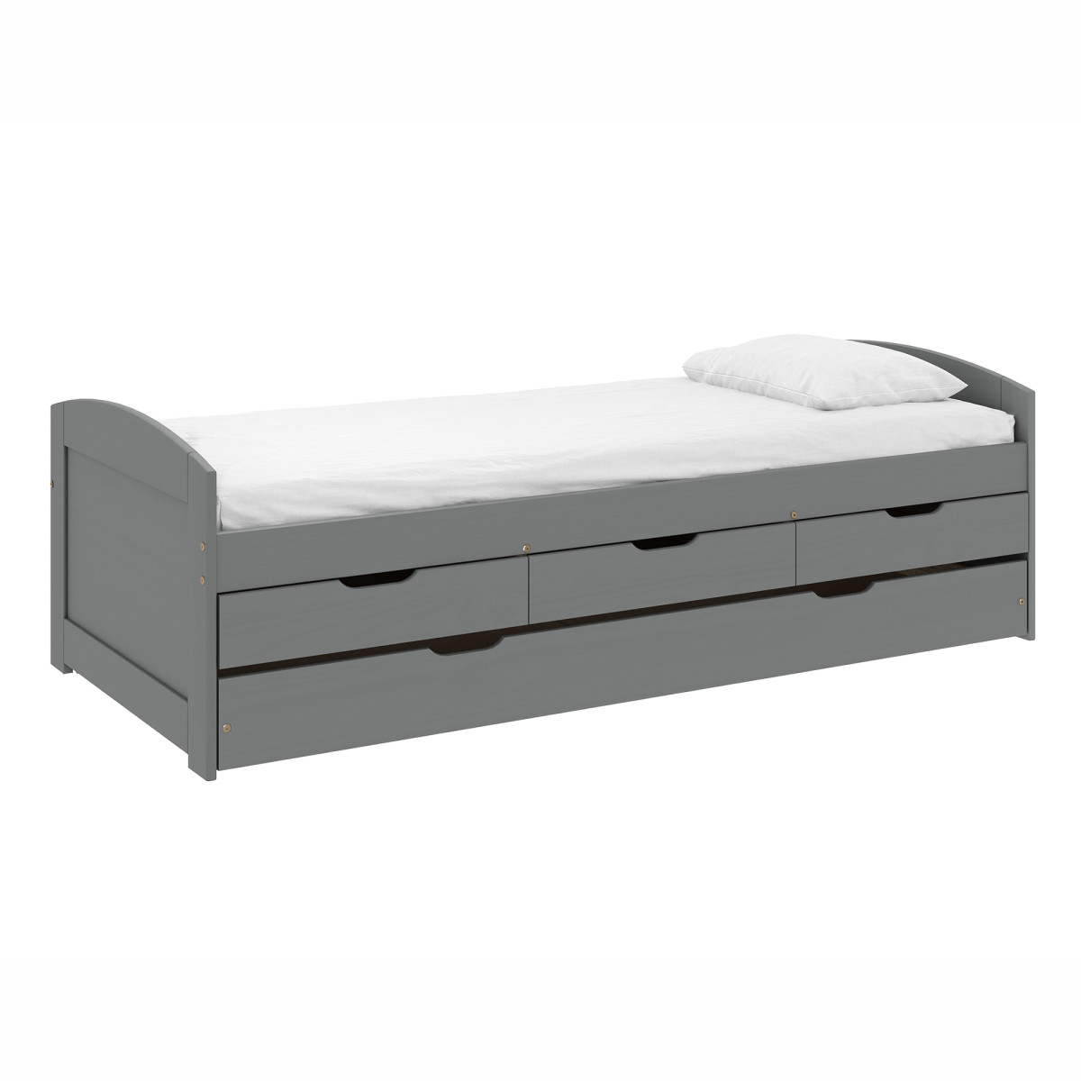 Ágy kihúzható pótággyal, szürke, tömörfa, 90x200, MARINELLA NEW (RP)