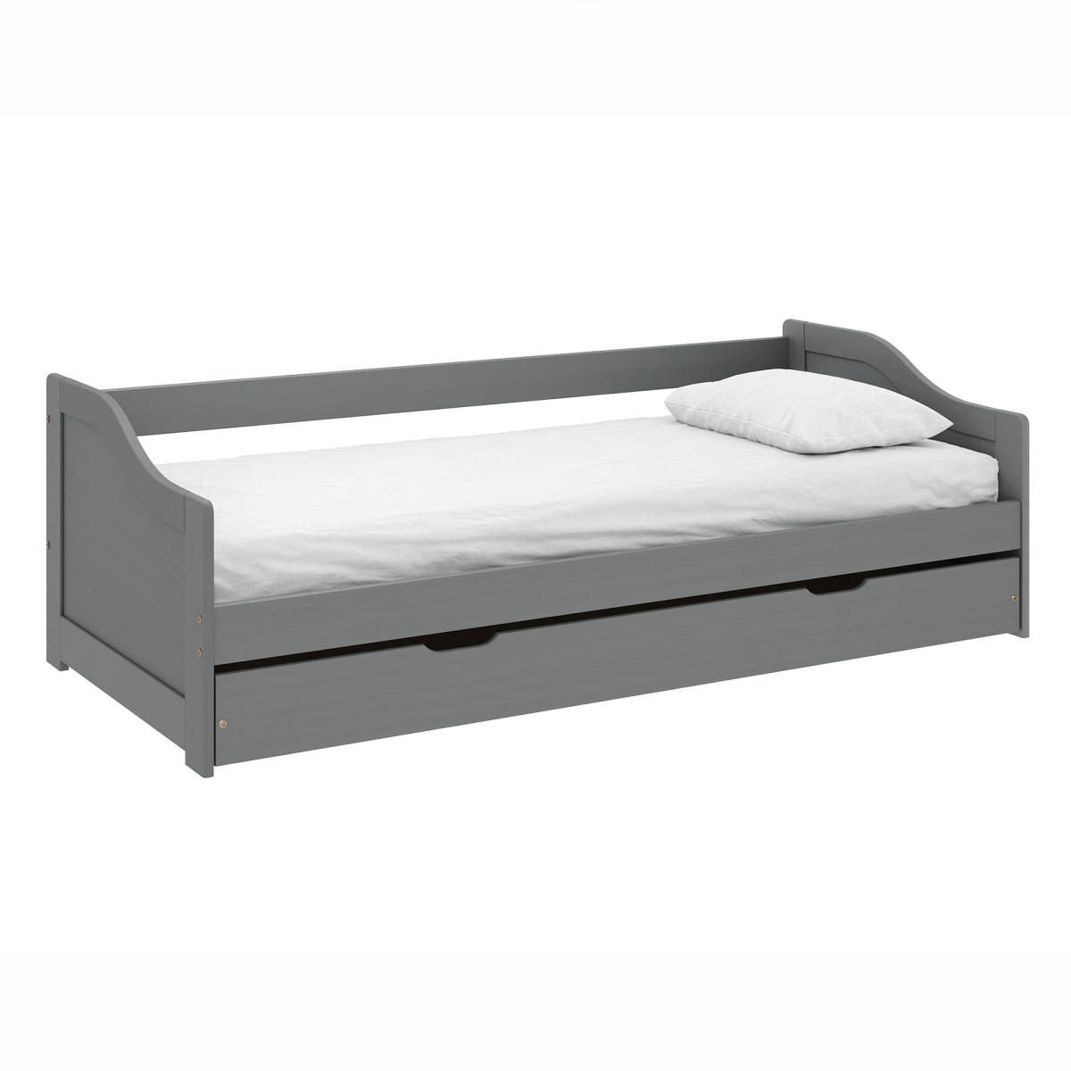Ágy kihúzható pótággyal, szürke, tömörfa, 90x200, LAURA NEW (RP)