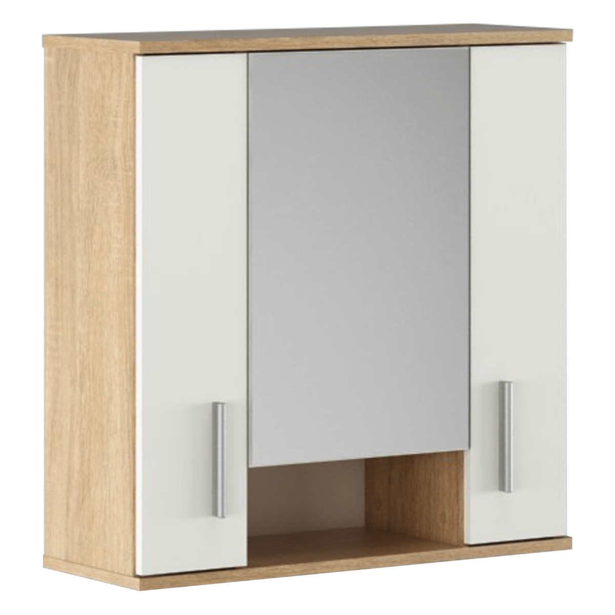 Faliszekrény tükörrel, sonoma tölgy/matt fehér, LESSY NEW 01 (RP)