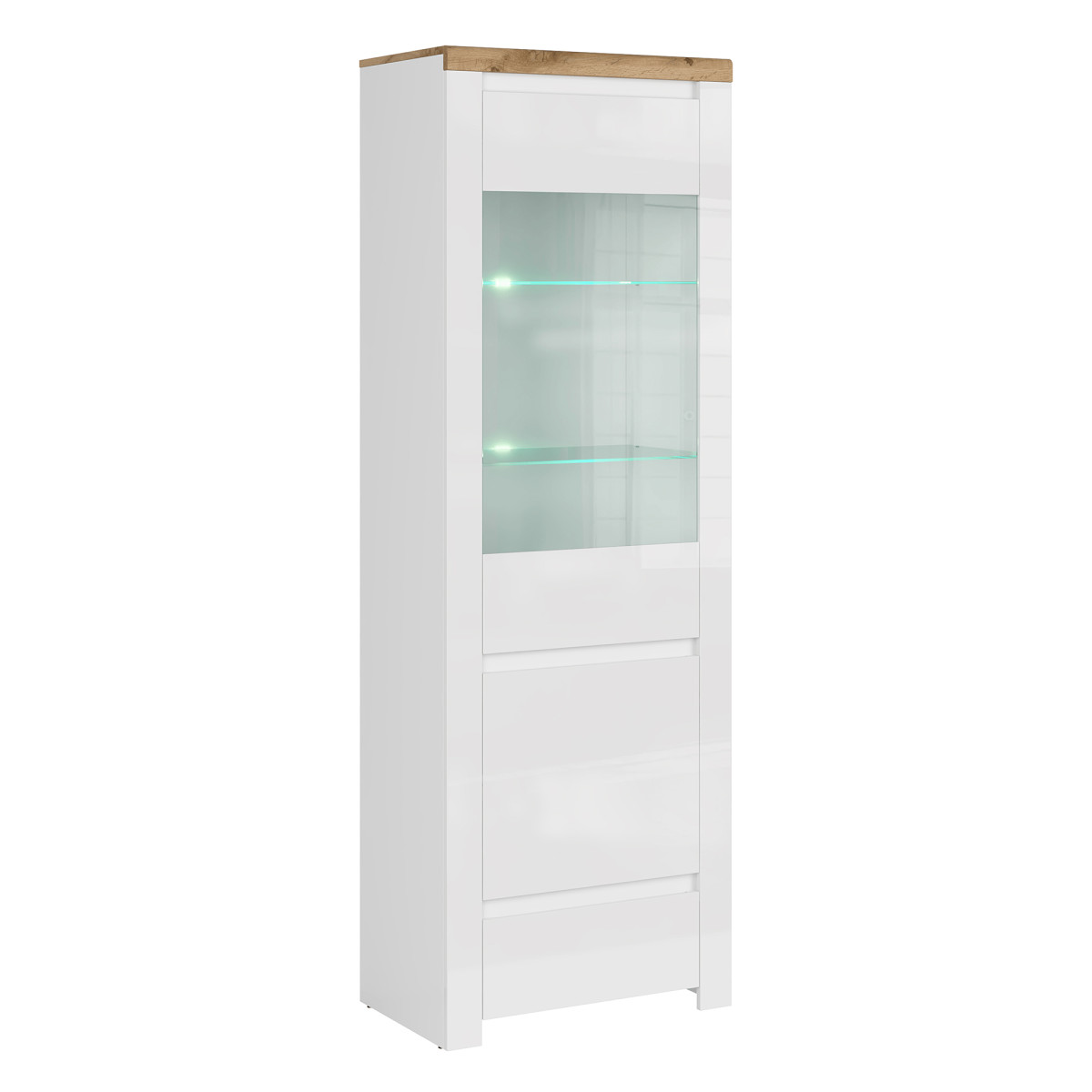 Vitrin 1D1W1S, fényes fehér/wotan tölgy, VILGO (RP)