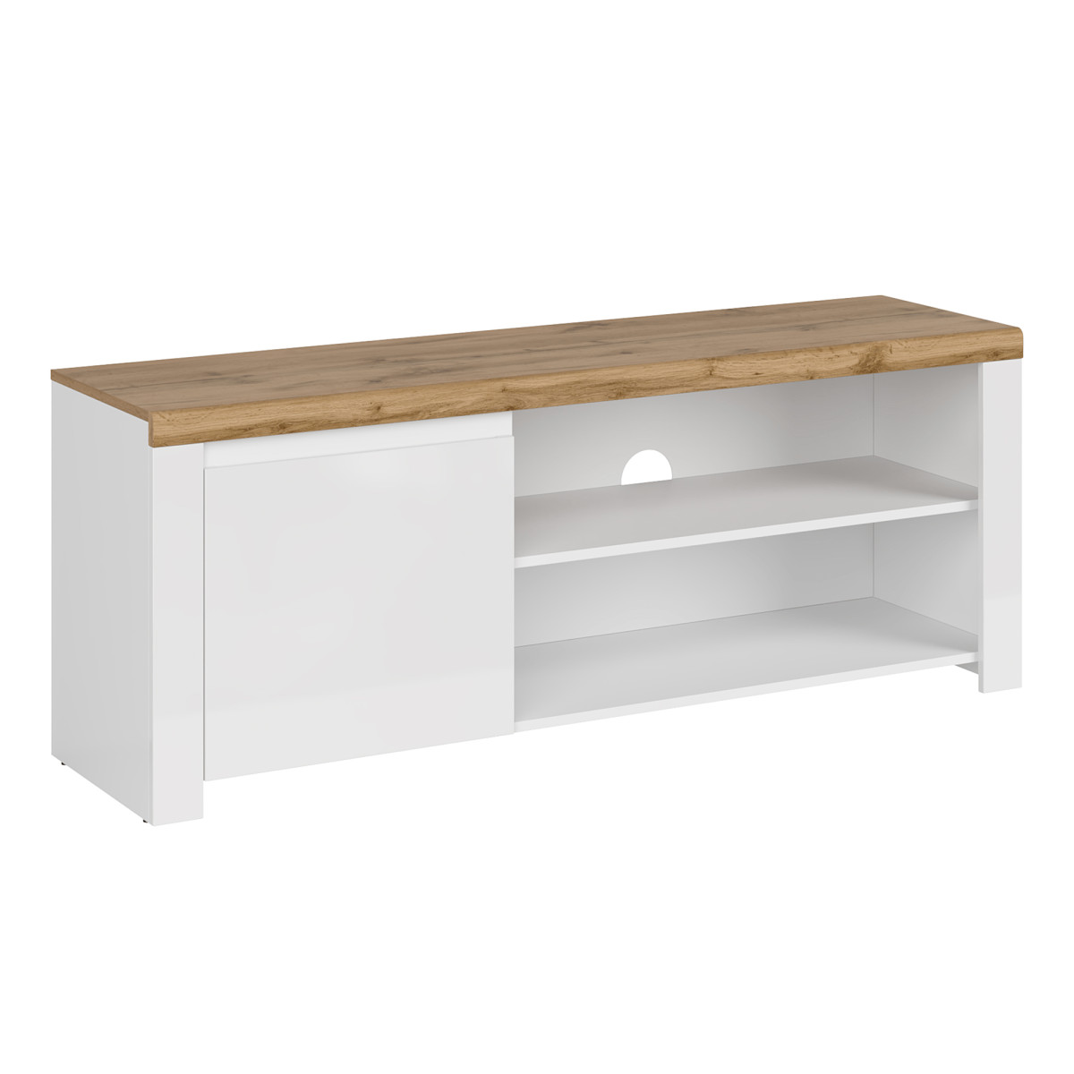 TV asztal 1D/160, fényes fehér/wotan tölgy, VILGO (RP)