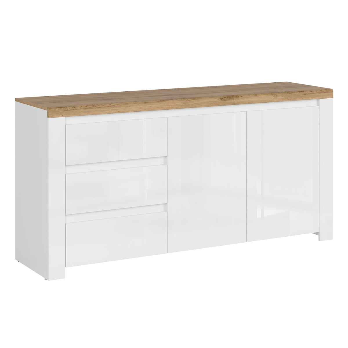 Komód 2D3S, fényes fehér/wotan tölgy, VILGO (RP)