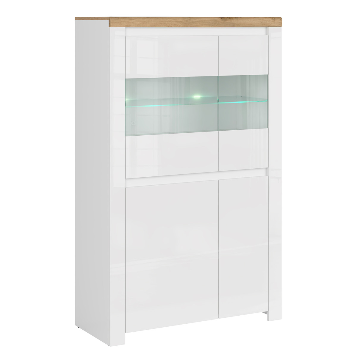 Vitrin 2D2W, fényes fehér/wotan tölgy, VILGO (RP)