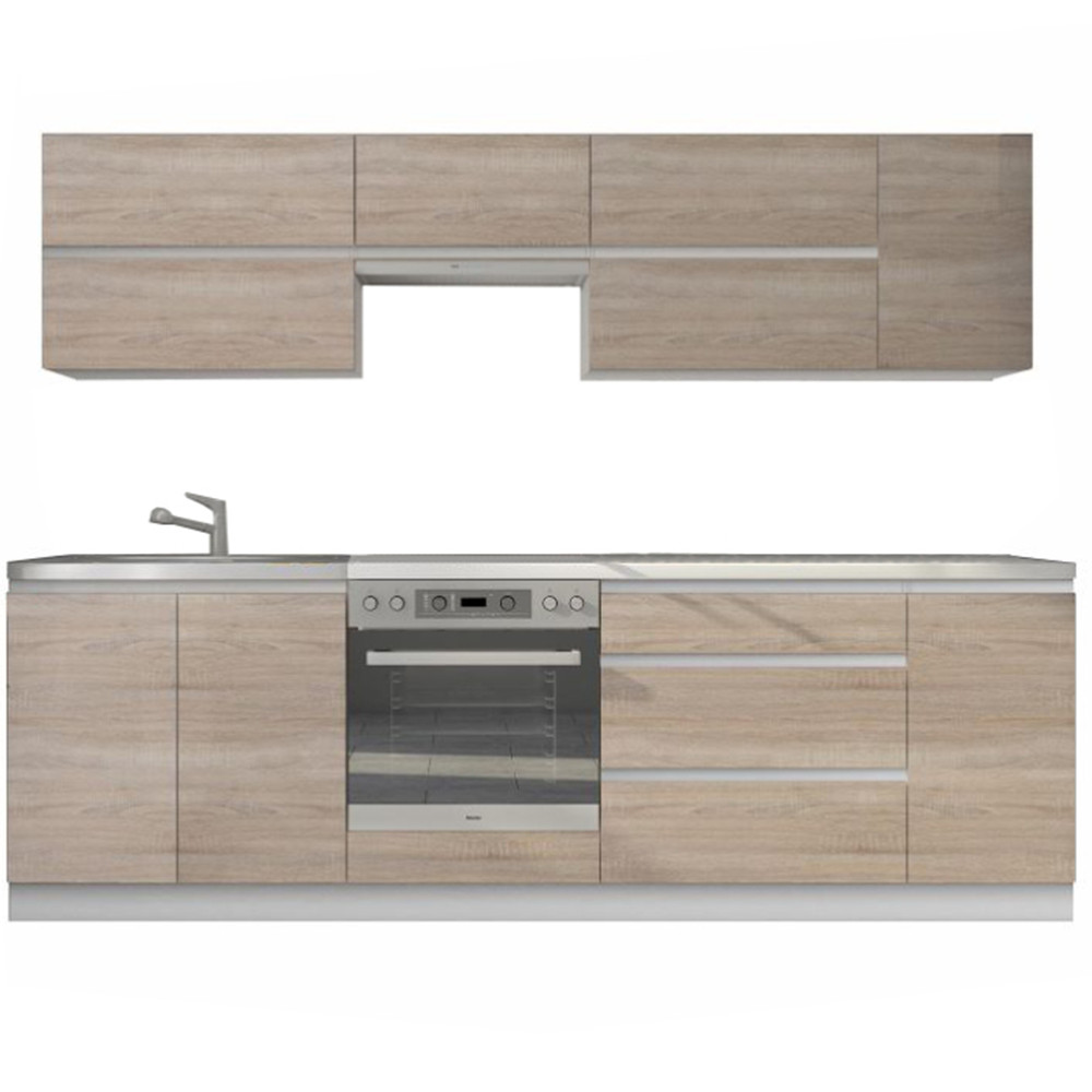 Elemes konyhabútor 2,6m, fehér/tölgy sonoma, LINE NEW (RP)