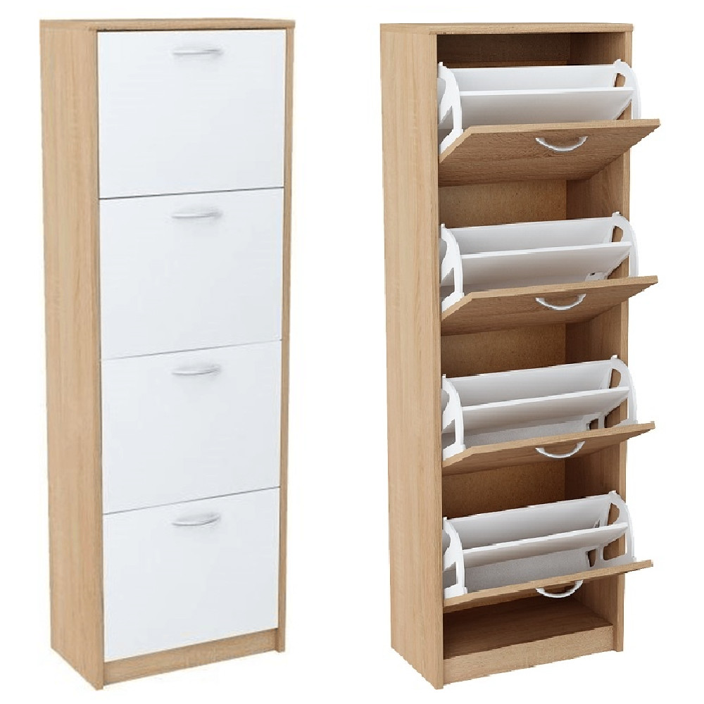 Négyrészes cipősszekrény, tölgy sonoma/fehér, VIVAT NEW TYP 3 (RP)