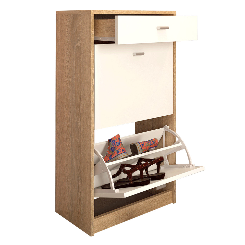 Kétrészes cipősszekrény, fehér/tölgy sonoma, VIVAT NEW TYP 1 (RP)