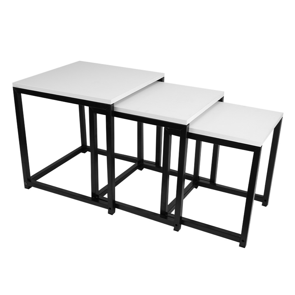 3 dohányzóasztal szett, matt fehér/fekete, KASTLER NEW TYP 3 (RP)