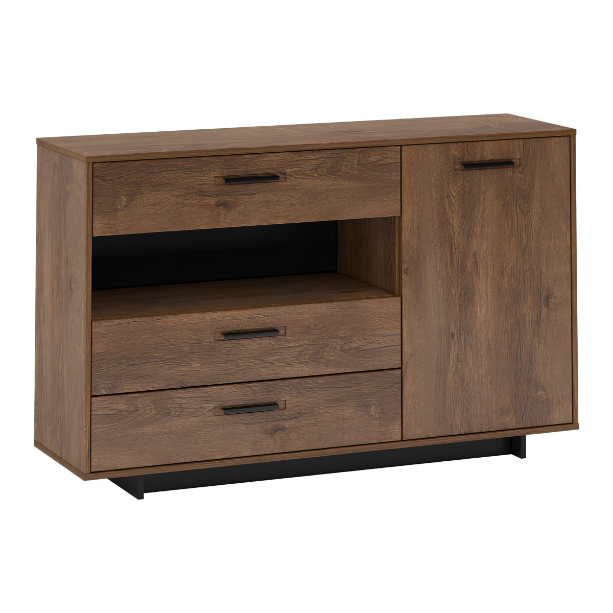 Komód, bolzano tölgy/fekete, DELIS E (RP)